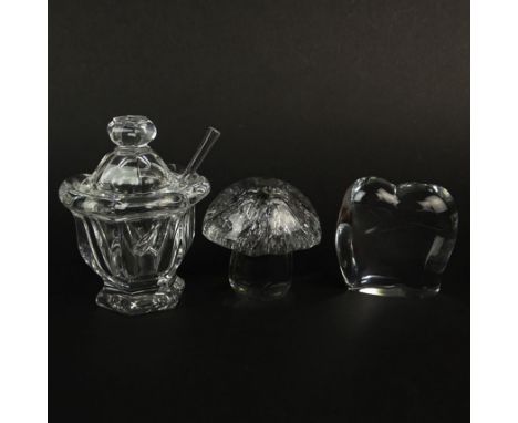 Three (3) Piece Lot of French Crystal Items. Includes a Daum Mushroom 3"; Baccarat Elephant 3", Baccarat Mustard pot with lad