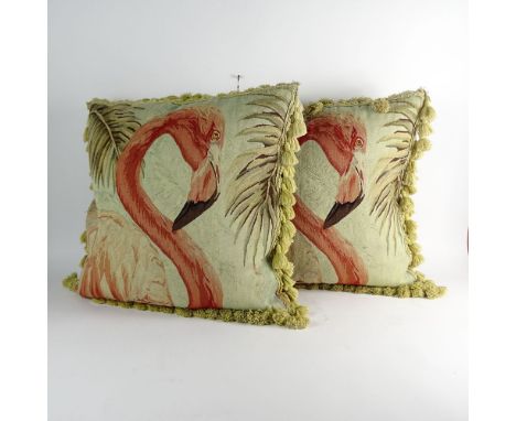 Pair of Contemporary Tapestry "Flamingo" Pillows. Unsigned. Good condition. Measures 20" x 20". Shipping $95.00 