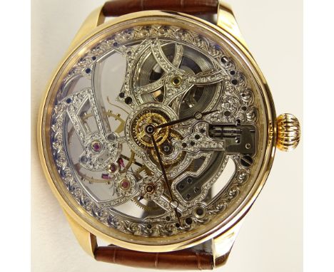 Men's IWC 18 Karat Rose Gold Portuguese FA Jones Limited Edition Skeleton Watch with Box and Papers. Signed and numbered 20/1