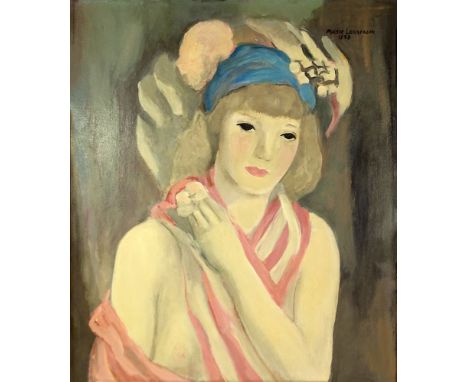 after: Marie Laurencin, French (1885-1956) Oil on board "Portrait of a Girl". Signed upper right and dated 1928. Good conditi