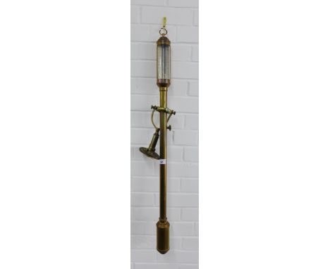 Brass cased ships barometer / thermometer with a wall mounted bracket, 95cm long
