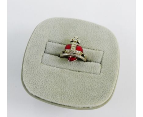 Vivienne Westwood silver and enamel dress ring, complete with box, UK ring size M