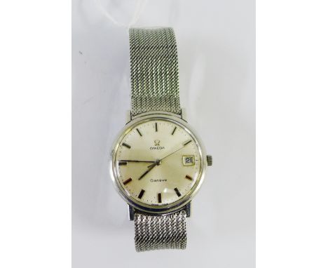 Gents 1970's vintage Omega Geneve wristwatch on textured bracelet strap 