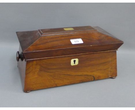 19th century rosewood tea caddy with a hinged lid, a mixing bowl (a/f), 34cm long