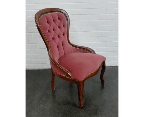 Mahogany framed button back upholstered bedroom chair, 90 x 56cm