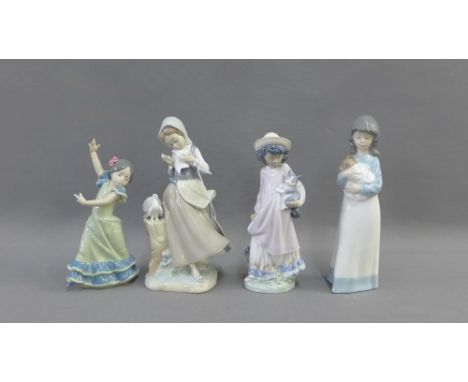 Group of three Lladro porcelain figures, together with a NAO figure, tallest, 23cm, (4) 