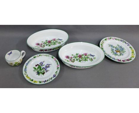 Royal Worcester 'Herbs' pattern dinner service, comprising dinner plates, soup plates, dessert plates, side plates, cups, bow
