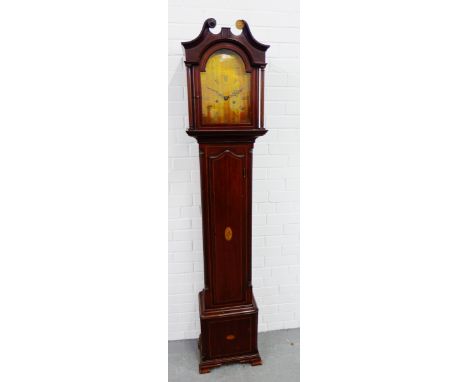 Mahogany and inlaid longcase clock, the brass dial inscribed James Young, Troon,  193 x 40cm 