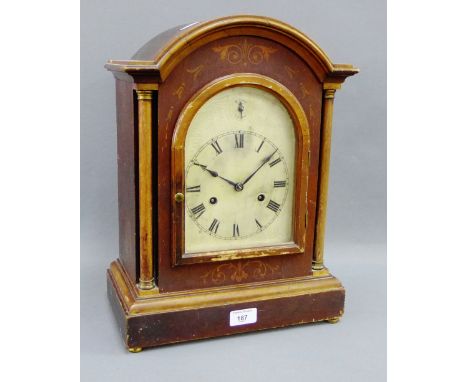 Early 20th century mantle clock, the silvered dial with Roman numerals and silent and chime dial, 42cm high 
