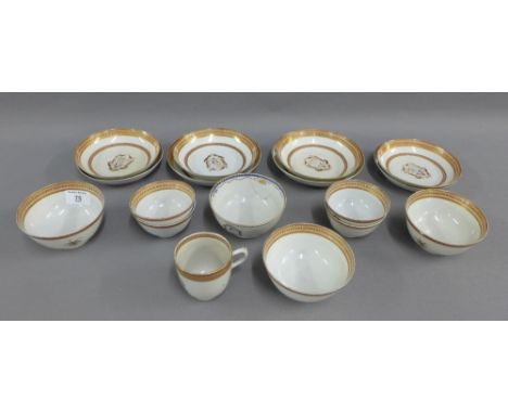 Collection of Chinese armorial tea wares to include tea bowls, tea cups, saucers, etc., (17) (a/f) 