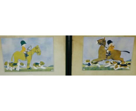 Chloe Preston, pair of coloured prints to include 'The First Whip' and 'The Huntsman', in glazed frames, 26 x 19cm, (2) 