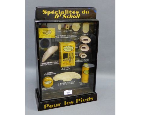 Specialites de Dr. Scholl, Pour les Pieds, vintage shop counter advertising group in glazed display, 44cm x 30cm 