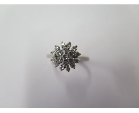 An 18ct white gold diamond cluster ring, size Q, approx 3.7 grams, generally good (ref 7211) 