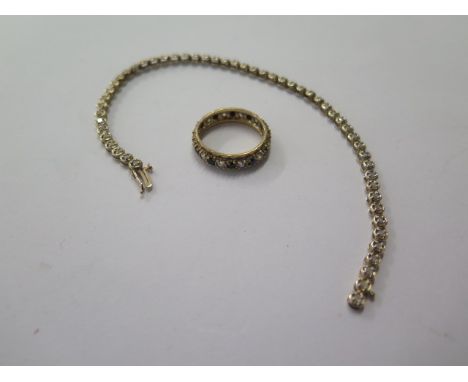 A 9ct sapphire and diamond ring, size O/P and a 19cm 9ct diamond bracelet. total weight approx 8.5 grams (ref 7211) 