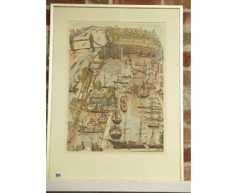 Glynn Thomas artist proof signed print, St Katharines Dock, in a gilt frame, 77cm x 57cm, some fly under glass otherwise good