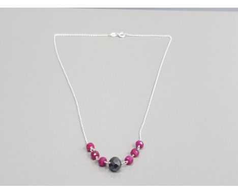 SILVER RUBY AND BLACK MOISSANITE NECKLACE 3.7G GROSS