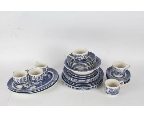 collection of Johnson Bros old willow pattern part tea service to include plates cups saucers&nbsp;