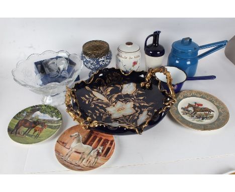 Collection of various works of art to include a Mica Italian porcelain dish together with two spode plates and a Liverpool pl