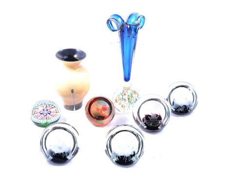 Collection of Scottish art glass - seven paperweights including three Caithness Nativity scene weights, and vases including a