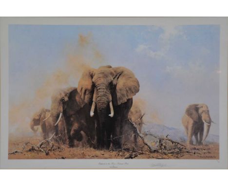 David Shepherd,Elephants in the Tsavo National Park,limited edition colour print, signed, numbered 54/185,52x78cm.Condition r