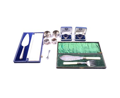 A collection of silver and silver-plated items, to include four Millenium napkin rings; six silver napkin rings with Celtic b