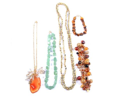 Natural stone and costume bead necklaces, aventurine quartz 12mm bead necklace 50cm; another tumble stone aventurine necklace