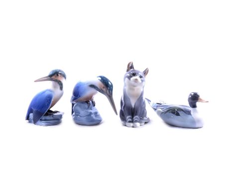 Nine Royal Copenhagen porcelain animals, including Kingfisher model 436, model 407;  largeTern, model 827, small Tern; Gray C