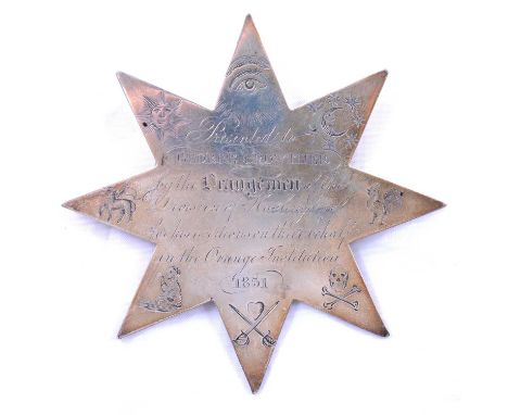 A William IV Orangemen / Orange Institution silver star badge, Charles Fox II, London 1831, inscribed Presented to George Cro