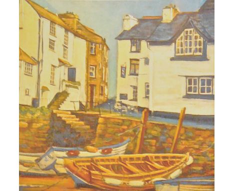 Colour print,Cornish town,stretchered canvas,58x58cm.
