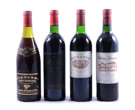 Four bottles of French vintage red wine:1984 Camus Pere et Fils, Gevrey-Chambertin1986 Ch Bouscaut, Pessac-Leognan1989 Ch Hau