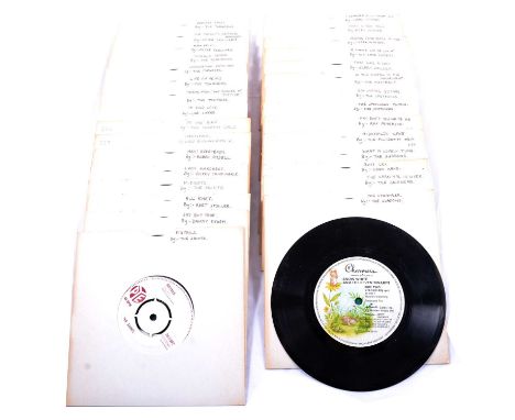 Pop vinyl records, 45's, mostly from the 1960s and 70s including artists The Shadows, Buddy Holly, Cliff Richard, The Spotnic