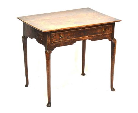 Georgian country-made oak side table, single frieze drawer, cabriole legs, width 79cm, depth 56cm, height 69cm.Condition repo