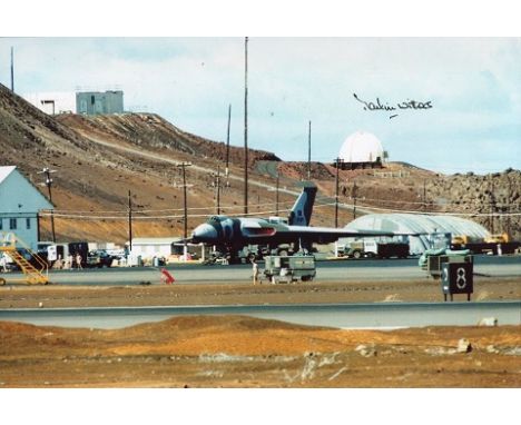 Falklands 8x12 Photo Of A Vulcan Bomber At Ascension Island Being Readied For Bb1 Signed By Martin Withers DFC Who Flew Vulca
