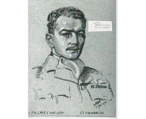 F R Carey DFC DFM Signature and print of WWII official artist Captain Cuthbert Ordes superb sketch of Pilot officer F.R. Care