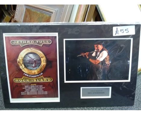 Ian Anderson signed Jethro Tull music tour promotional flyer. Nicely mounted with unsigned colour portrait photo and mounted 