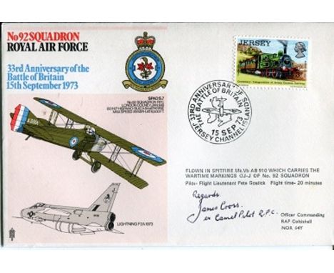 Great War Ace 92 Squadron Cover Signed By Great War Sopwith Camel Pilot James Cross Who Flew With The Squadron. 92 Squadron W