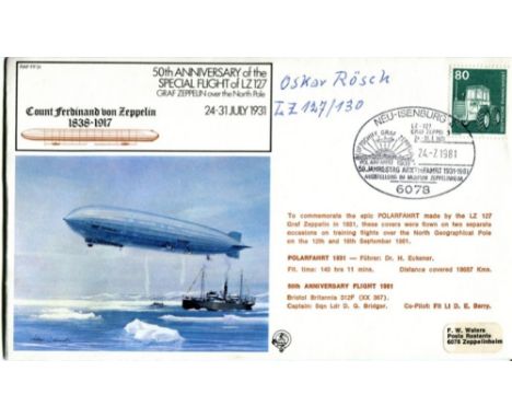Hindenburg Zeppelin Veteran 50th Anniversary Of The Special Flight Of Lz127 To The North Pole Commemorative Envelope Signed B