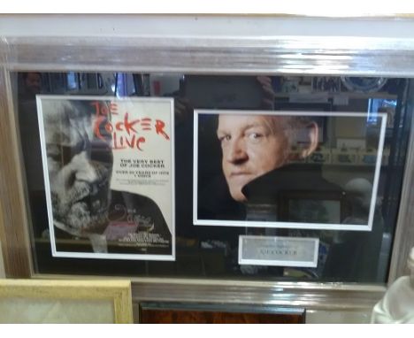 Joe Cocker signed tour flyer. Nicely framed with unsigned colour portrait photo and mounted to an overall size 26 x 17 inches