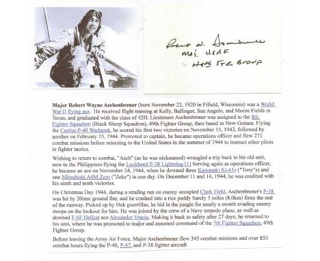 Major Robert W. Aschenbrener DSC DFC Signature of U.S. Marine ace. fighter ace who served in the United States Army Air Force