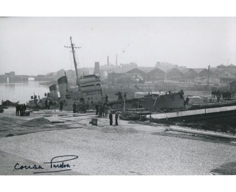St Nazaire Raid 8x12 Inch Photo Of HMS Campbeltown, Shown Rammed Into The Dock At St Nazaire, Signed By Major General Corran 