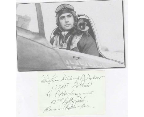 Brigadier General Michael J. Jackson USAF Signature and wartime picture of fighter ace in World War Two. Good condition. All 