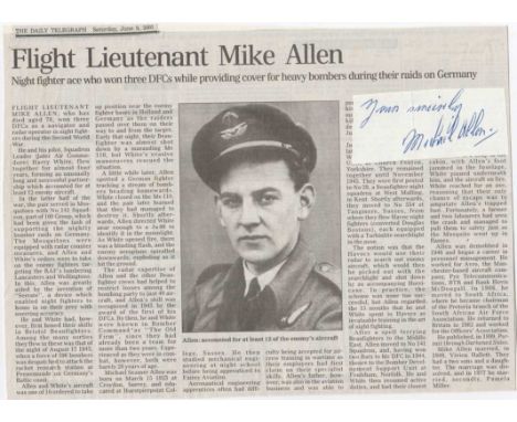 Flight Lieutenant Mike Allen DFC Signature and Obituary of triple DFC winner Flight Lieutenant Mike Allen DFC** Radar Operato