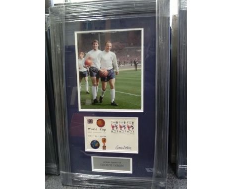 George Cohen signed 1966 World Cup football FDC. framed and mounted with a portrait photo to a very high standard to overall 