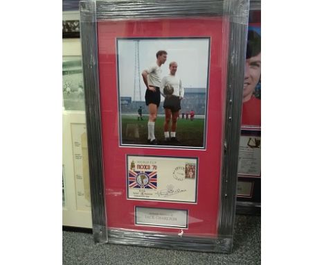 Jack Charlton signed 1970 Mexico World Cup football FDC. framed and mounted with a portrait photo to a very high standard to 