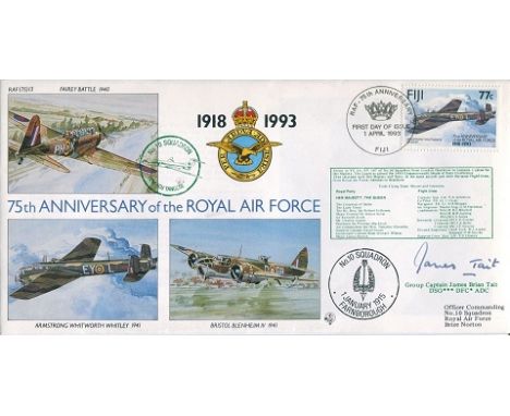 617 Squadron 75th Anniversary Of The RAF Cover Signed By Group Captain James Tait DSO And DFC And Several Bars To Each Who Co