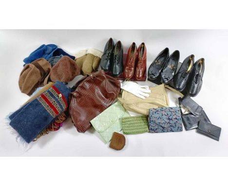 A small collection of ladies vintage and modern accessories, to include shoes, hats, scarves and other items