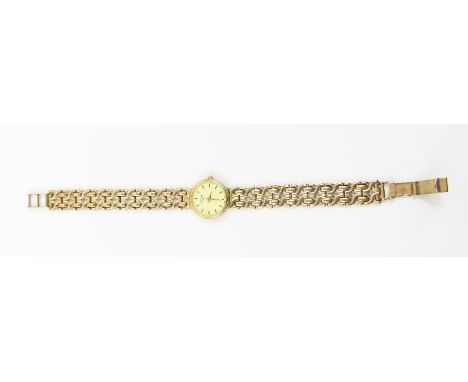 Rotary - a ladies 9ct gold wristwatch, the round light yellow dial with gold batons and hands, on a gold bracelet, with box a