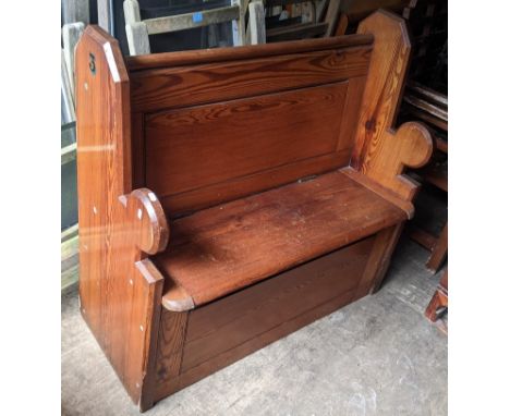 A Victorian pitch pine pew with a hinged box base, 97h x 102wLocation: RCONIf there is no condition report shown, please requ