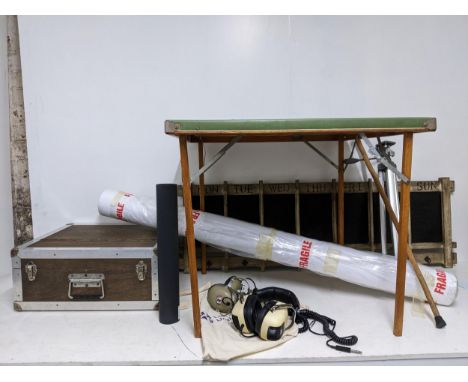 A mixed lot to include a wooden framed blackboard/coat hanger, each section for a day of the week, a wood and metal bound air