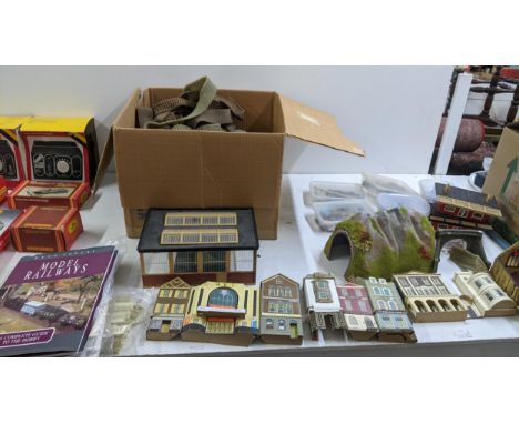 A large collection of 00 gauge model railway accessories to include a boxed Hornby R900 Power control unit, prefabricated bui